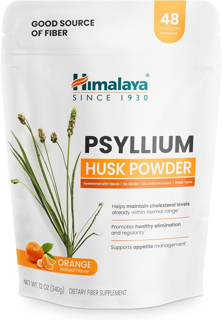 Himalaya Psyllium Husk Powder, Orange, 48 Servering - Daily Fiber supplement til støtte fordøjelsessygdomme og regelmæssighed - Vegan, Non- GMO, Sugar Free, Gluten Free, 12 oz (340 g)