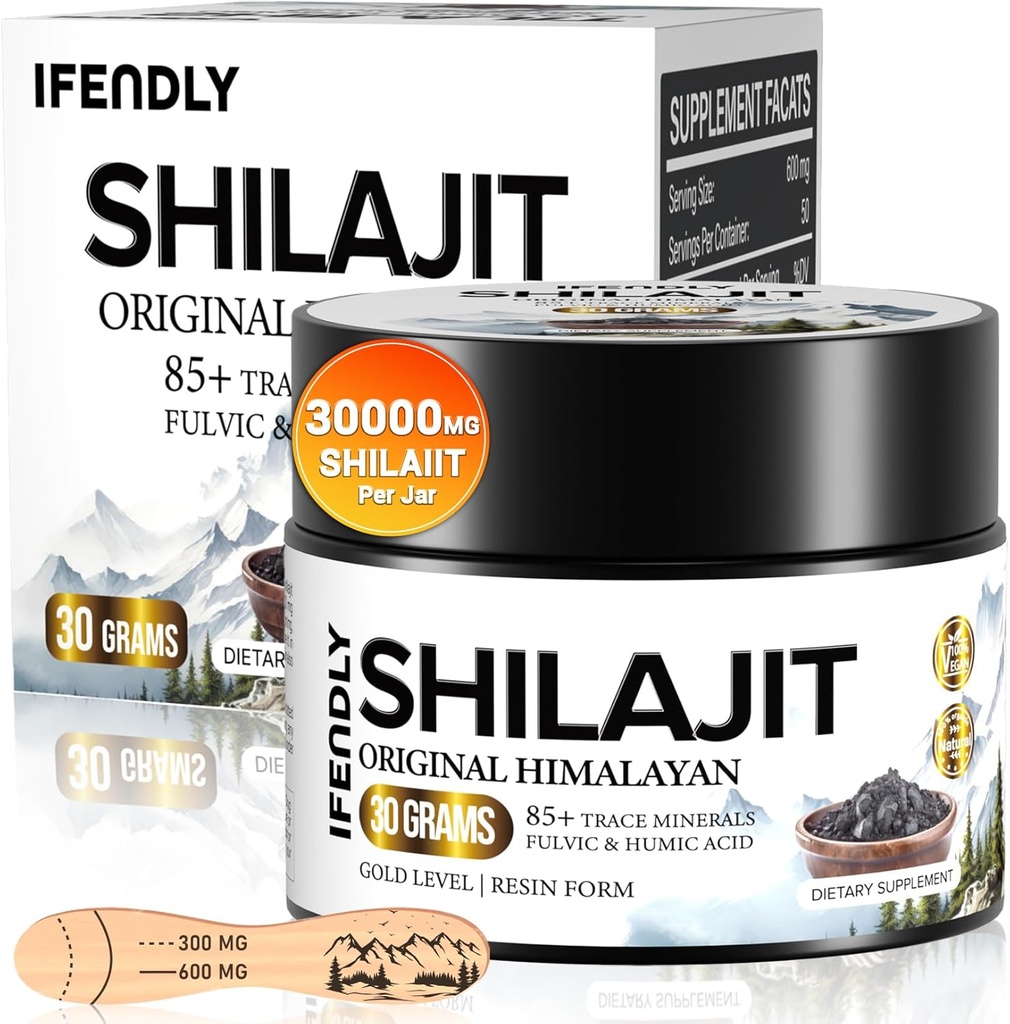 Shilajit Resin, Shilajit for mænd og kvinder, Shilajit Pure Himalayan Organic - 600mg Potency Gold Grade, med 85 + Trace Minerals, Fulvic & Humanic Acid, for Stamina, Immunitet & Styrke, 50 Server (30g)