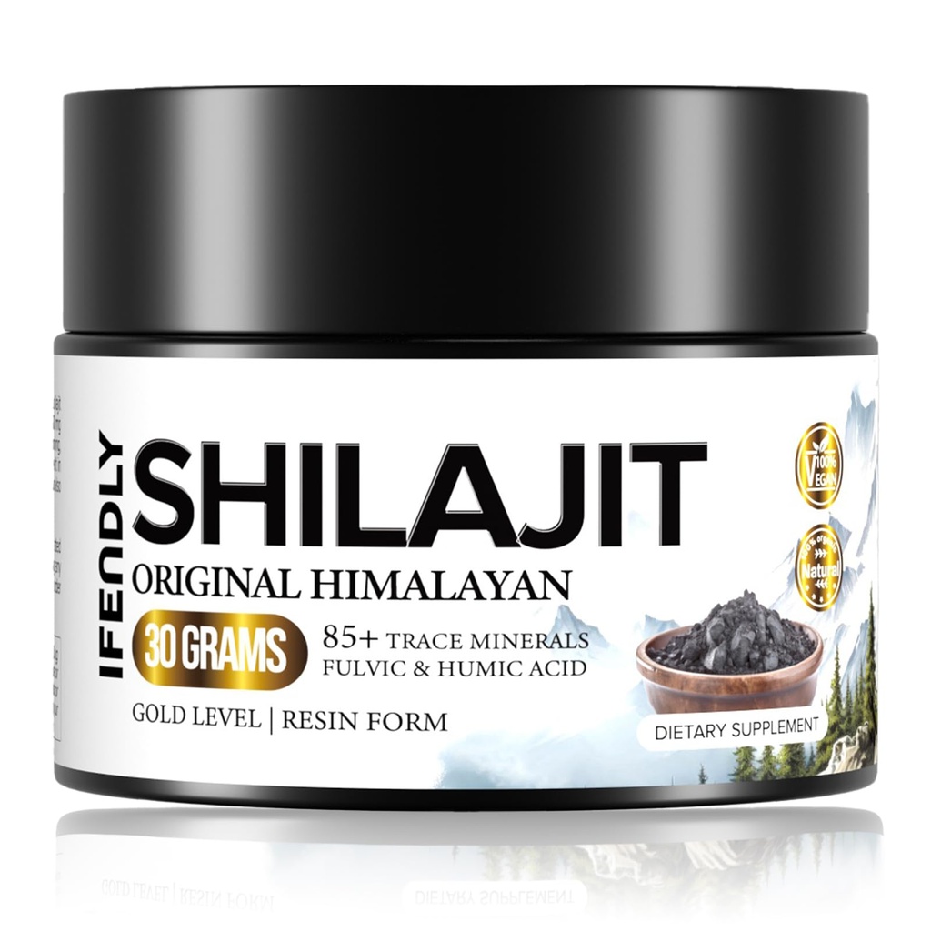 Shilajit Resin, Shilajit for mænd og kvinder, Shilajit Pure Himalayan Organic - 600mg Potency Gold Grade, med 85 + Trace Minerals, Fulvic & Humanic Acid, for Stamina, Immunitet & Styrke, 50 Server (30g)