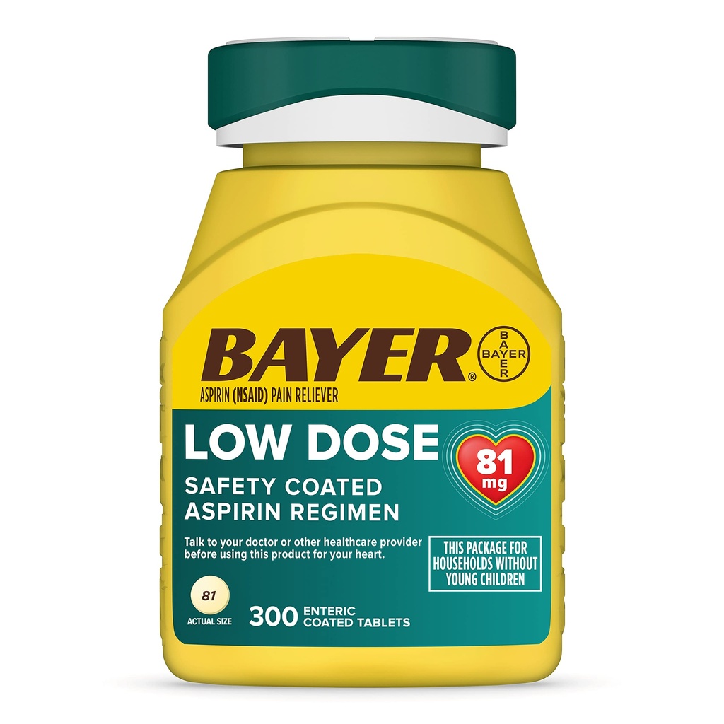 Bayer Aspirin Lavdosis 81 mg, Enteroovertrukne tabletter, Doctor Recommended, Sekundær Forebyggelse af kardiovaskulær sygdom, 300 Sikkerhedsovertrukne tabletter