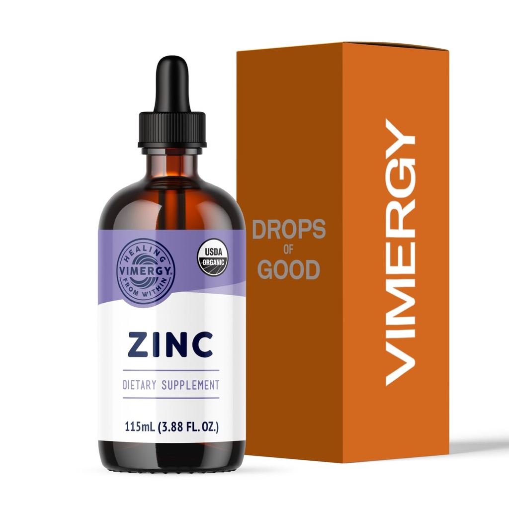 VIMERGY USDA Organic Zink Kosttilskud til kvinder og mænd (7, 5 mg flydende zink per servering) Fast- Absorbing immunforsvar, fremmer sunde knogler & hud, Vegan, Op til 57 Servering (115 ml)