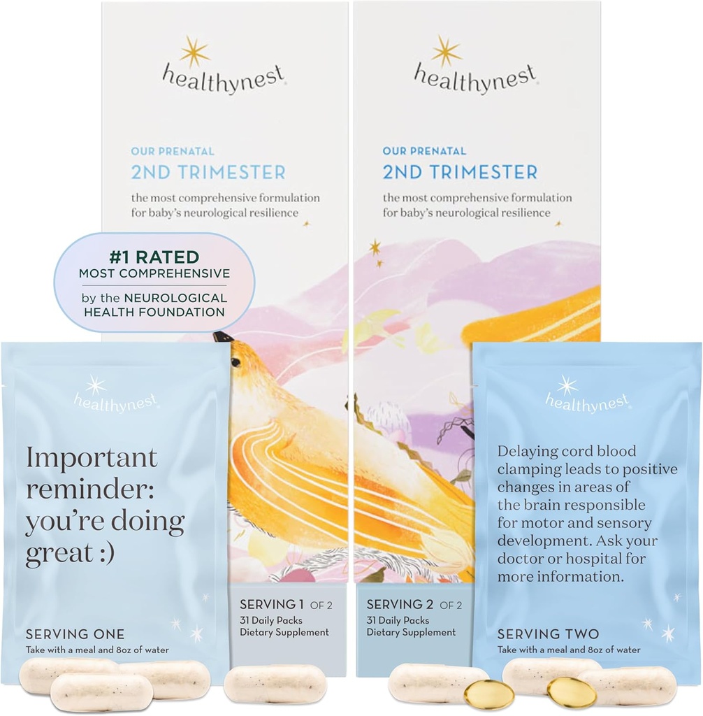 HealthyNest 2nd Trimester Prenatal Vitamin Beeg 124; Graviditet Support til Føtal Brain Development med Methylfolat, Cholin, DHA, Jern, Inositols