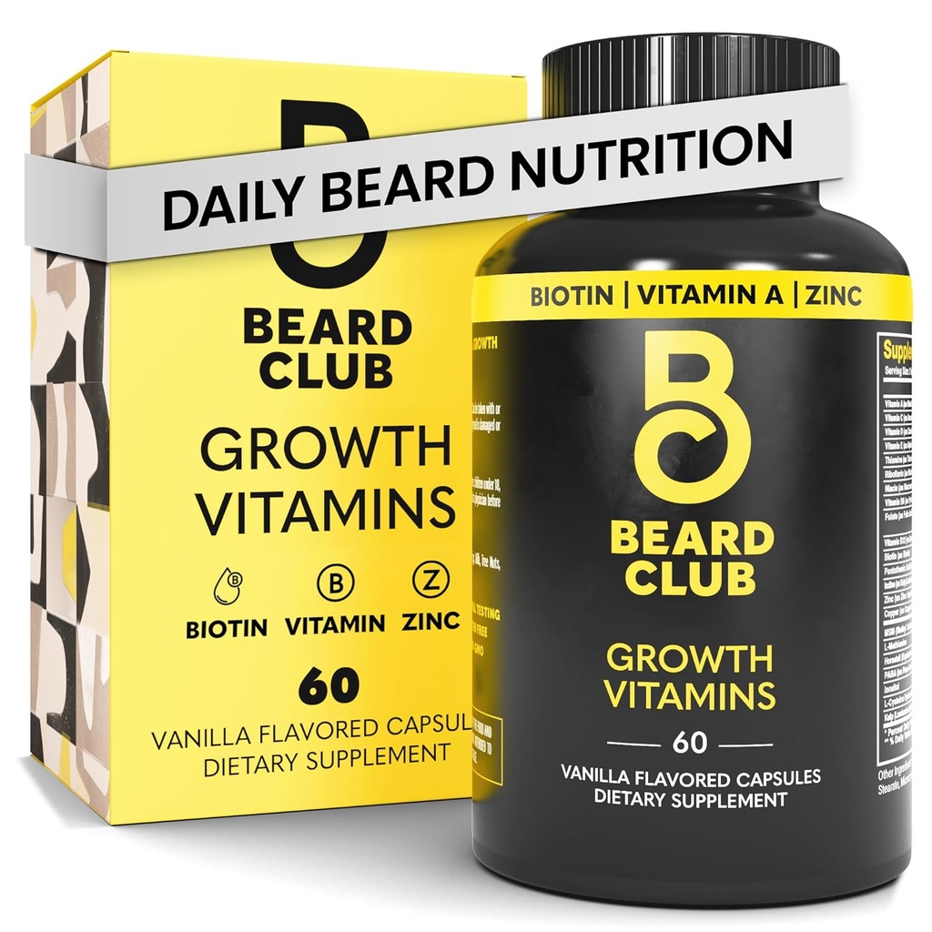 The Beard Club - Biotin Beard Growth Vitaminer - Support A Thicker Fuller Beard, Udfyld plastre - Minerals & Multi- Vitaminer Hjælp Support og Stimulere Healthier Facial Hårvækst