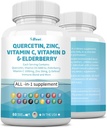 Quercetin 1000mg Zink 50mg vitamin C 1000mg vitamin D 5000IE immunsystem Support Supplement med Echinacea Ginger Bromelain Sea Moss Hvidløg Nettle Vegan kapsler til mænd og kvinder, 60 Count USA