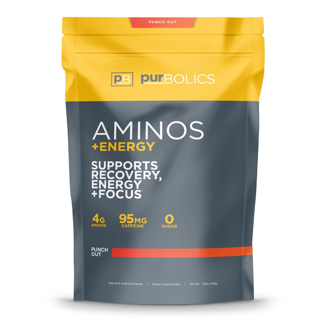 Purbolics Aminos + Energy Measures 124; Understøtter Inddrivelse, Energi & Focus Measures 124; 95mg af koffein, 0 Sukker & 60 Servering (Punch Out)