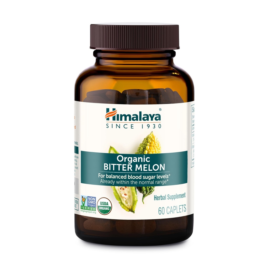 Himalaya Organic Bitter Melon - Herbal Glucose Metabolisme Support - USDA Organic, Non- GMO, Vegan, Gluten Free, Additive Free, 660 mg, 60 kapsler