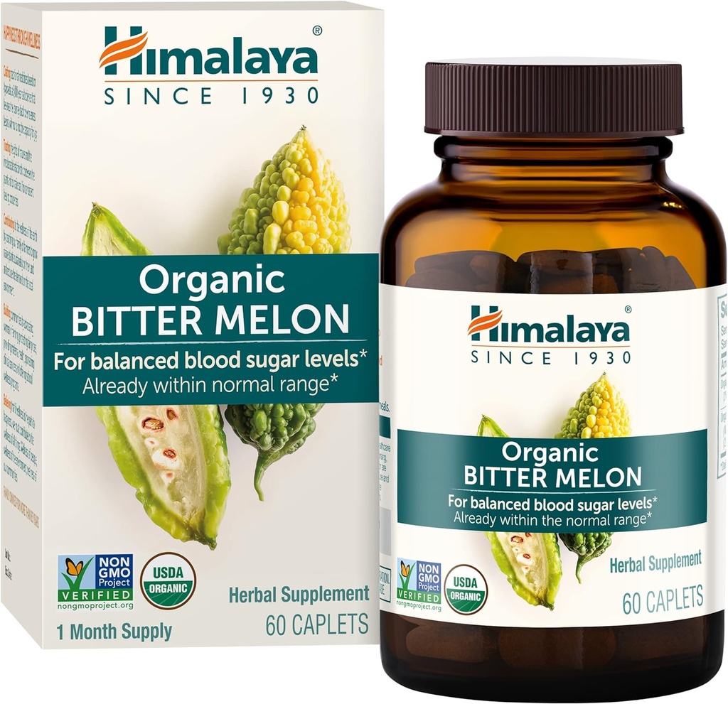 Himalaya Organic Bitter Melon - Herbal Glucose Metabolisme Support - USDA Organic, Non- GMO, Vegan, Gluten Free, Additive Free, 660 mg, 60 kapsler