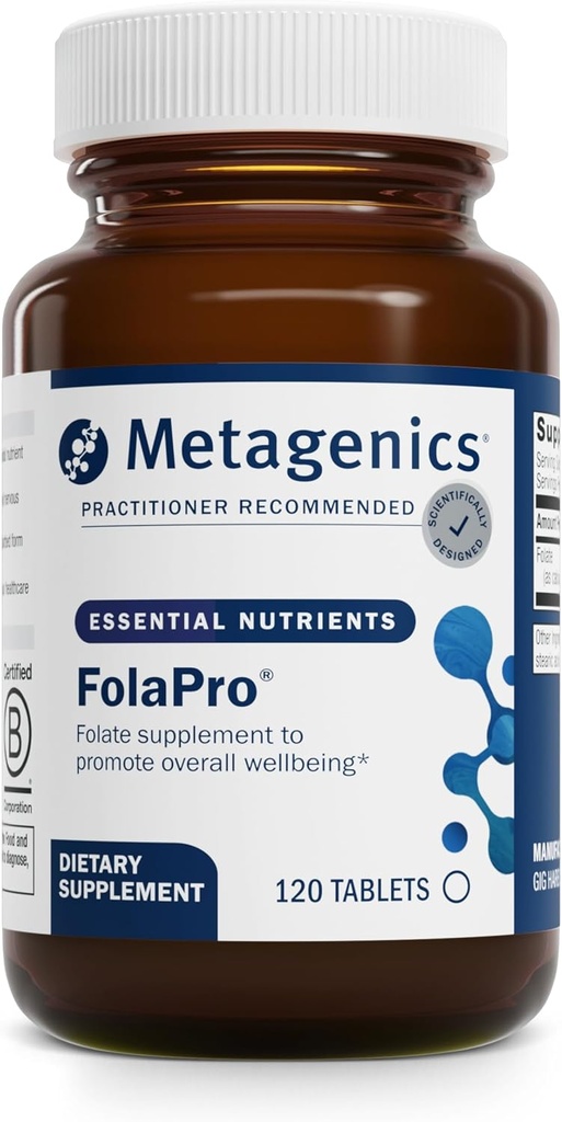 Metagenics FolaPro - L-5- MTHF Folate 1,330 mcg DFE - Understøtter Methylering, Homocystein Metabolisme & Cellular Health - Non- GMO, Gluten- Free, Vegetar - 120 tabletter