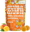 SuperMush Daily Creatine Gummies with Cordyceps - Daily Superfood - Sugar Free Creatine Monohydrate Supplement for Strength, Focus, and Recovery – Vegan Gummy Formula, Mango Flavor, 20-Day Supply