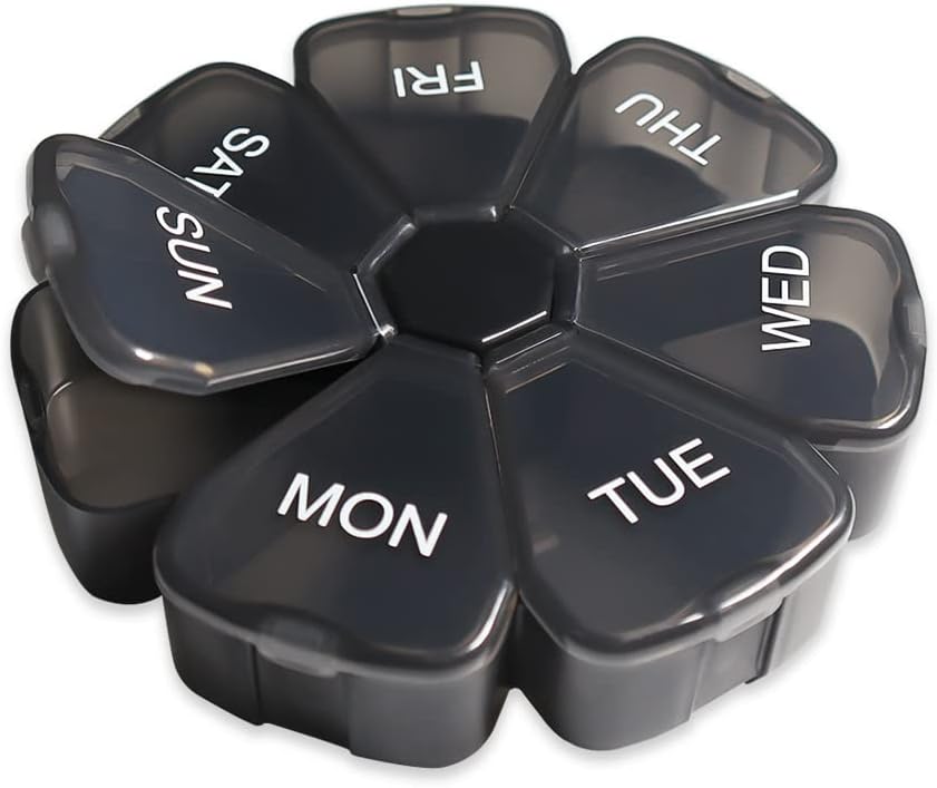 Ugentlig Pill Organizer, Medicin Organizer, 7 dages Pill Holder, Rejse Pill Case (sort)