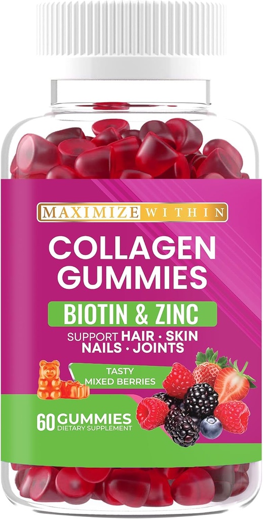Collagen Vegan Gummies, Blandet Berry Flavor, 60 Gummies, Understøtter Hår, Hud, Nails, Joints