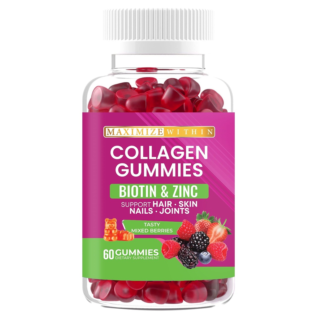 Collagen Vegan Gummies, Blandet Berry Flavor, 60 Gummies, Understøtter Hår, Hud, Nails, Joints