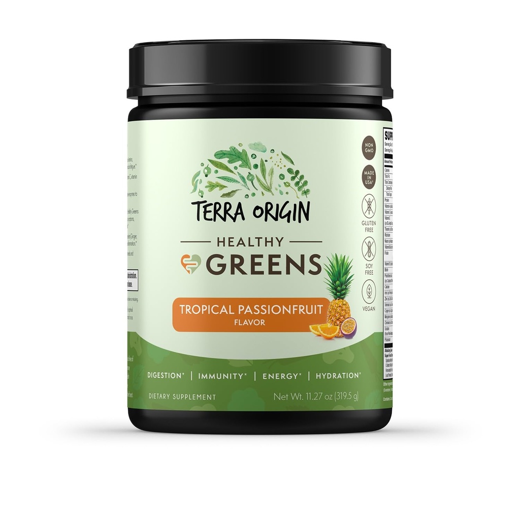 TERRA OPRININ Sunde grønne pulver supplement Б124; Superfood fordøjelsesmiddel Enzyme & Probiotiske blends Б124; Immun, Gut, og fordøjelsesfremmende støtte til kvinder Б124; Tropiske Passionsfrugt (30 Servere)