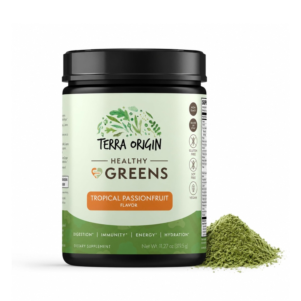 TERRA OPRININ Sunde grønne pulver supplement Б124; Superfood fordøjelsesmiddel Enzyme & Probiotiske blends Б124; Immun, Gut, og fordøjelsesfremmende støtte til kvinder Б124; Tropiske Passionsfrugt (30 Servere)