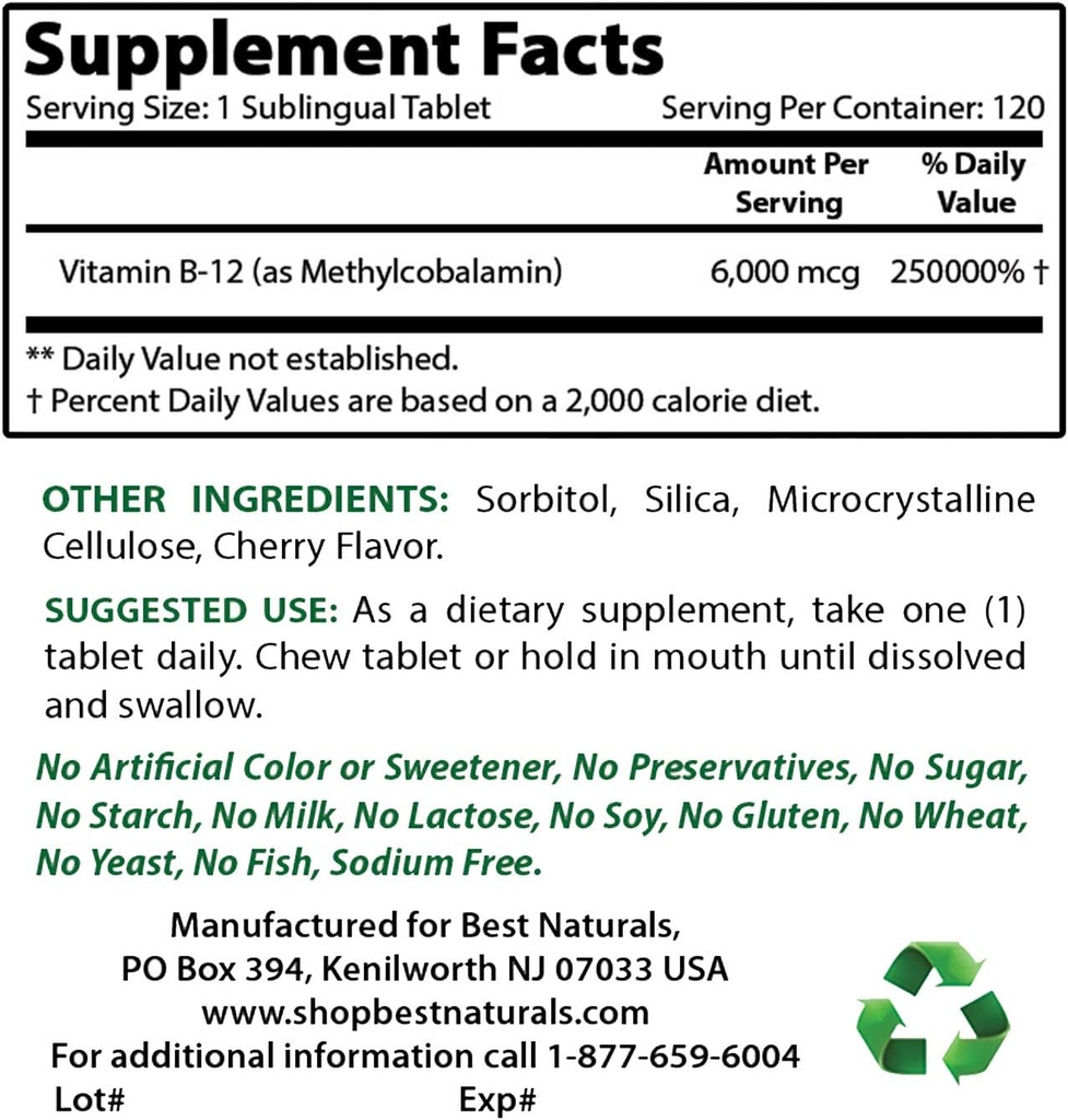 Best Naturals Vitamin B12 6000 mcg & Vitamin C 1000 mg