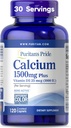 Puritans Pride Absorbable Calcium 1500 mg Plus D3 25mcg 1000 IE, Kosttilskud til knogler, hjerte, nerve, muskel og immunforsvar, 120 overtrukne kapsler