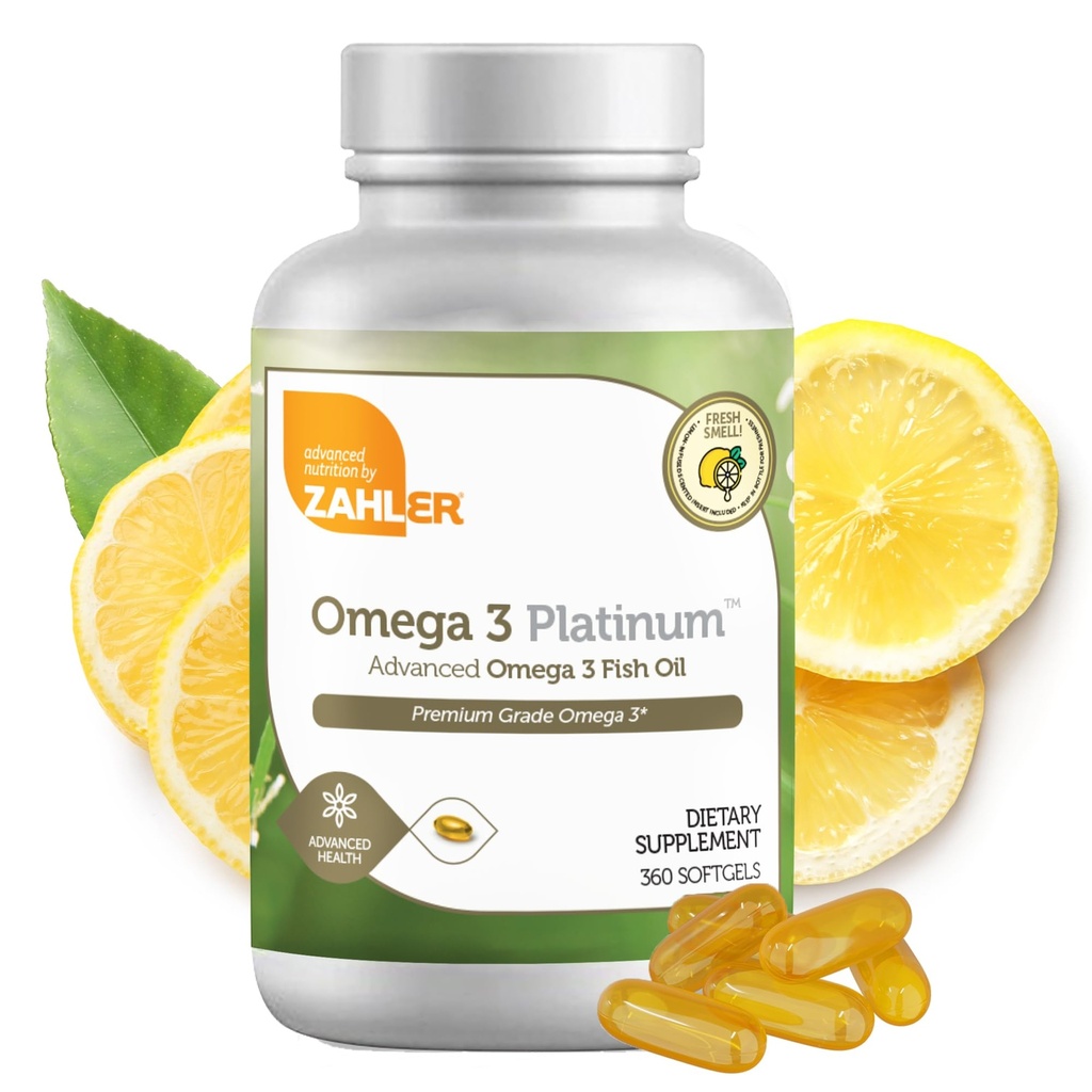 Zahler Omega 3 Fish Oil - Omega 3 Kosttilskud med fedtsyrer, 600 mg EPA og 400 mg DHA - Kosher Tun - understøtter hjerne og hjerte sundhed (360 Softgels)