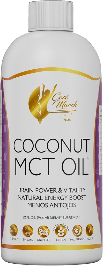 Cocó March N.M.D MCT Oil - Intermittent Fasting Support, Metabolisme, Brain Power Boost, Natural Energy from Coconut, Gratis fra Gluten, Dairy, Soy, Vegan & Keto- Friendly, 32 Fl Oz