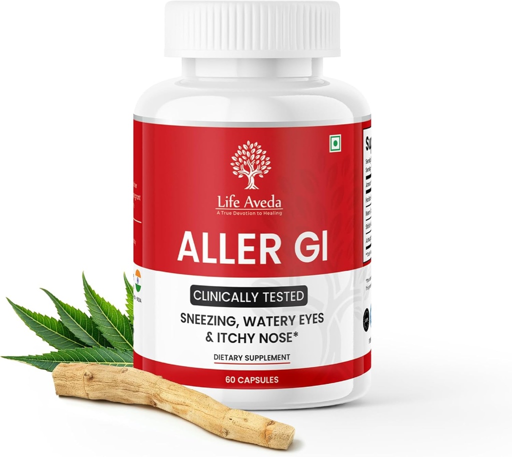 Life Aveda Aller Gi - Complete Allergy Relief Medicine (500mg) for Runny Nose, Nysen, Itchy, Watery Eyes 124; All- in- One Ayurvedic Medicine for Seasonal Allergy