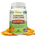 aSquared Nutrition Gurkemeje 1300mg med BioPerine Black Pepper Extract - 180 kapsler - med 95% Curcuminoider, 100% naturlige Tumerisk Root Powder Kosttilskud, Pure & Joint Stiffness Pills