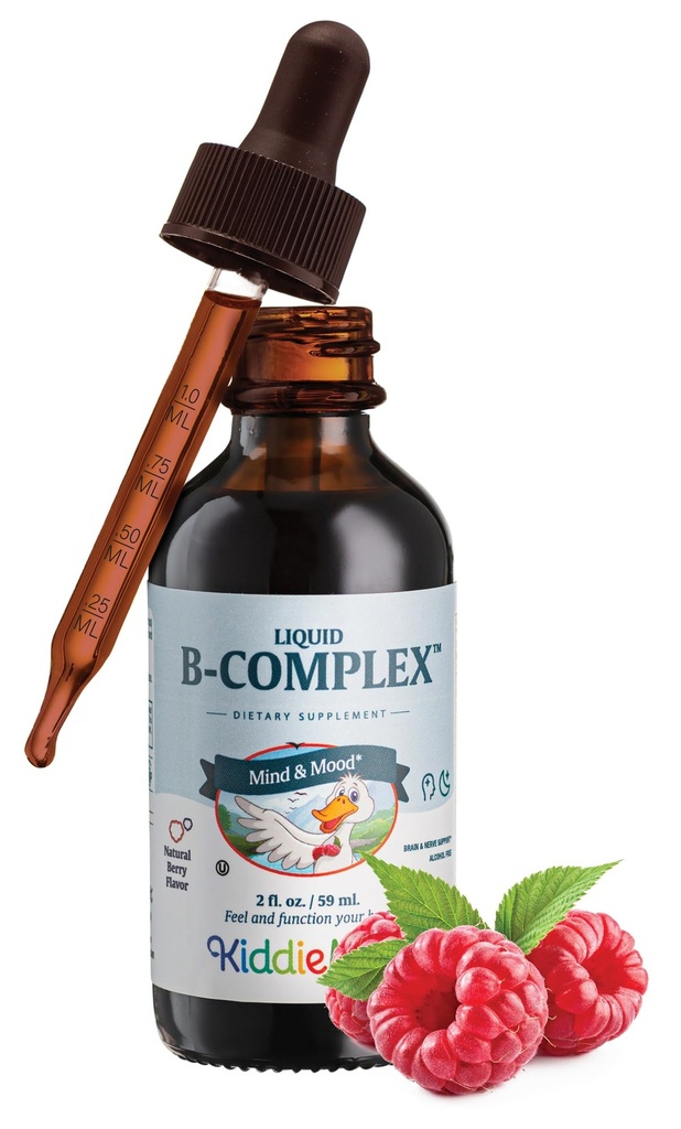 Maxi Health Kids Raspberry flydende vitamin B Complex - Vitamin tillæg med vitamin B12 - Sublingual B Vitamin Complex dråber til børn med B1 B2 B3 B5 B6 Biotin folinsyre - 2 fl. Ounces