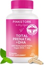 Pink Stork Total Prenatal Vitaminer med DHA, Folate, Jern, Cholin, og vitamin B12 - Predonation Nutrition - Prenatals for kvinder, Graviditet Essentials - Mint Essens, 60 kapsler, 1 måned Tilgang