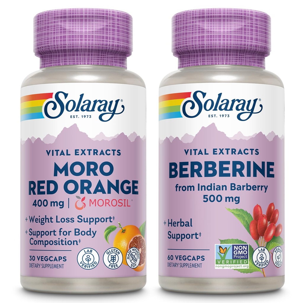 SOLARAY Moro Red Orange og Berberine Bundle - Morosil vægttab supplement for kvinder og mænd med blod orange, Berberine HCl fra indisk bær - Vægttab support, 60- dag garanti, 30 / 60ct