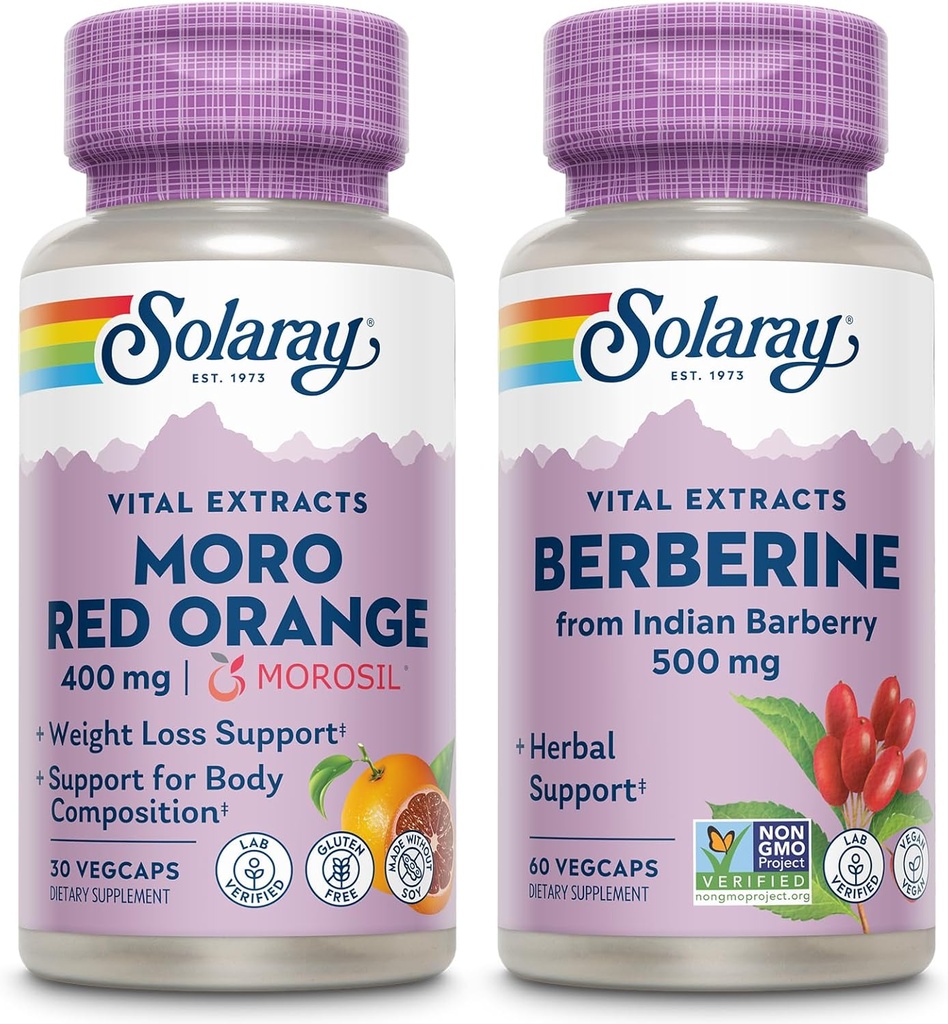 SOLARAY Moro Red Orange og Berberine Bundle - Morosil vægttab supplement for kvinder og mænd med blod orange, Berberine HCl fra indisk bær - Vægttab support, 60- dag garanti, 30 / 60ct