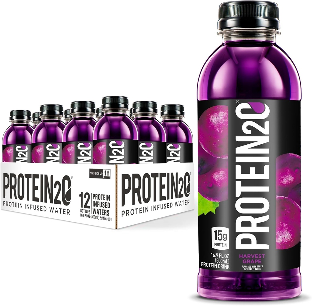 Protein2o 15g Whey Protein Isolate Infured Water, Klar til at drikke, Sugar Free, Gluten Free, Lactose Free, Høst Grape, 16,9 oz Flaske (Pack of 12)