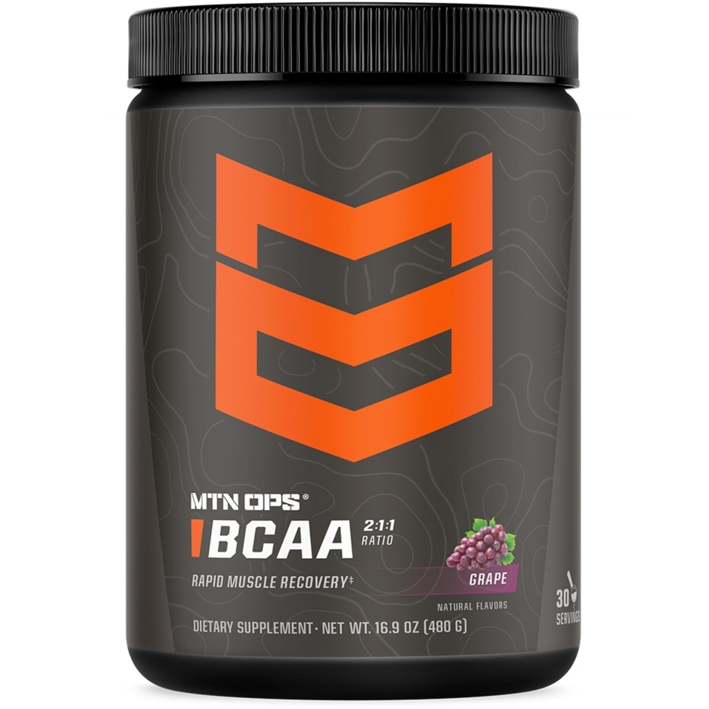 MTN OPS BCAA Powder 2: 1: 1 Aminosyrer Supplement pulver til hurtig muskel Inddrivelse & Reparation med Zero Sugar & Gluten Free - 30 Servering, Grape