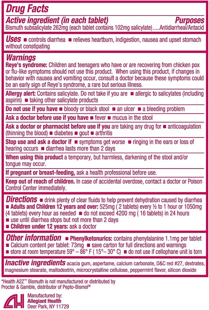 HealthA2Z® Bismuth | Bismuth Subsalicylate 262mg | Multi-Symptom Relief | (24 Pack (288 Tablets))