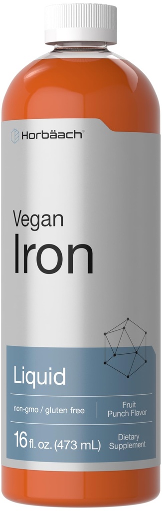 Horbäach Iron Supplement Flydende 124; 16 Fl Oz Gl 124; Vegan & Vegetar Formel 124; Non- GMO og Gluten Free