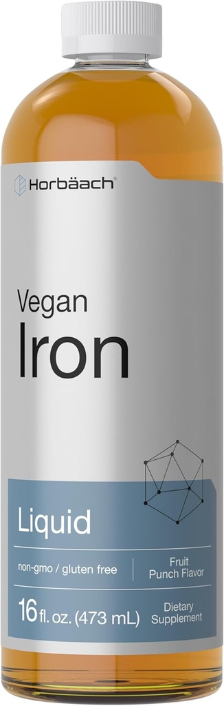 Horbäach Iron Supplement Flydende 124; 16 Fl Oz Gl 124; Vegan & Vegetar Formel 124; Non- GMO og Gluten Free