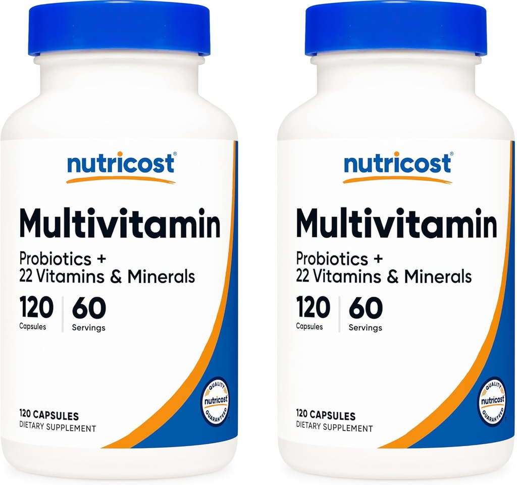 Nutricost Multivitamin med Probiotika 120 Vegetariske Kapsler (2 flasker) - pakket med vitaminer og mineraler