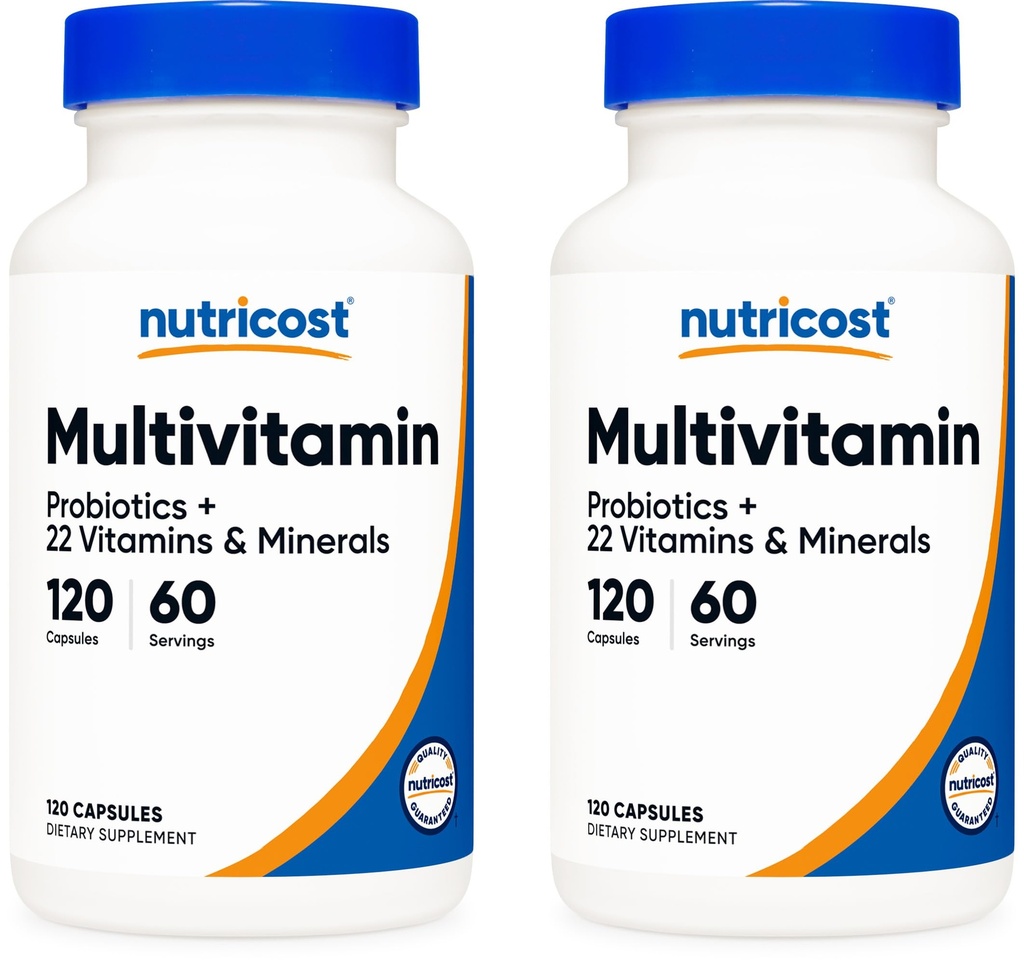 Nutricost Multivitamin with Probiotics 120 Vegetarian Capsules (2 Bottles) - Packed with Vitamins & Minerals