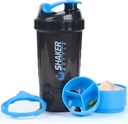 Protein Shaker Flaske - Sport Vand Flaske - Non Slip 3 Layer Twist Off 3oz Cups med pillebakke - Lækbevis Ryst Flaske Mixer- Protein Powder 22 oz Shake Cup med opbevaring