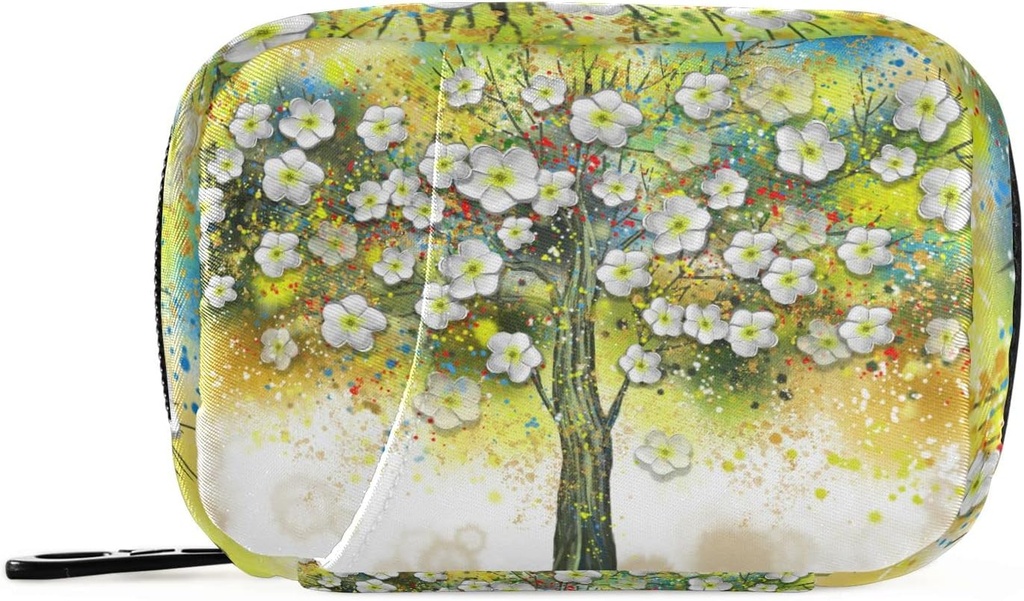 Pill sag Floral Tree Oil Painting Pill Box 7 Dag Pill sag Rejsepose Pill Organizer Bag med lynlås Portable ugentlige sag Kompakt størrelse for Vitamin Supplement Holder