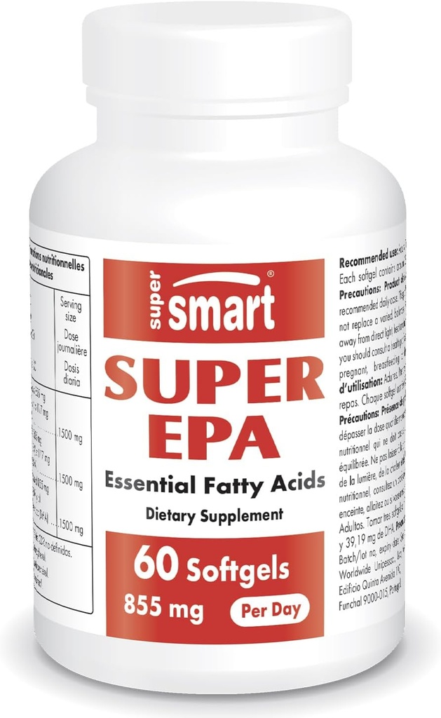 Supersmart - Super EPA 855mg per Day (High Strength) - EPA Fish Oil Supplement - Natural Omega 3 Concentrate - EicosaPentaenoic Acid | Non-GMO & Gluten Free - 60 Softgels