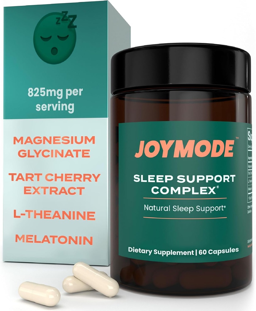 JOYMODE Sleep Aid supplement til voksne (60 ct) med L Theanin, Melatonin & 125mg Magnesium Glycinat, 500mg Tart Cherry Extract fra CherryPURE for Sleep Support