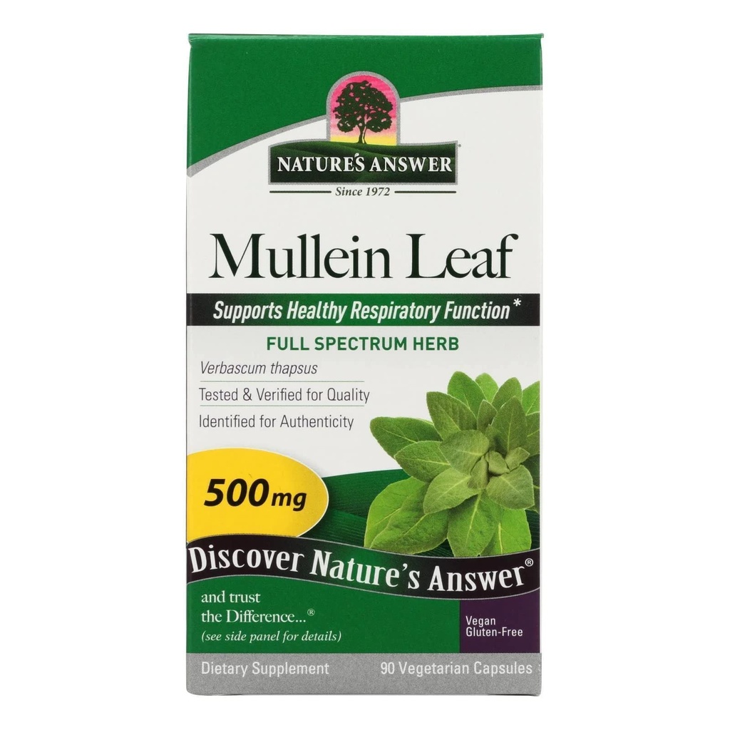 Nature's Answer Mullein Leaf Capsules 90 - Alcohol Free, Vegetarian, Vegan, Gluten Free - Mullein capsuels for Lungs - Supports Respiratory Function & Lung Health