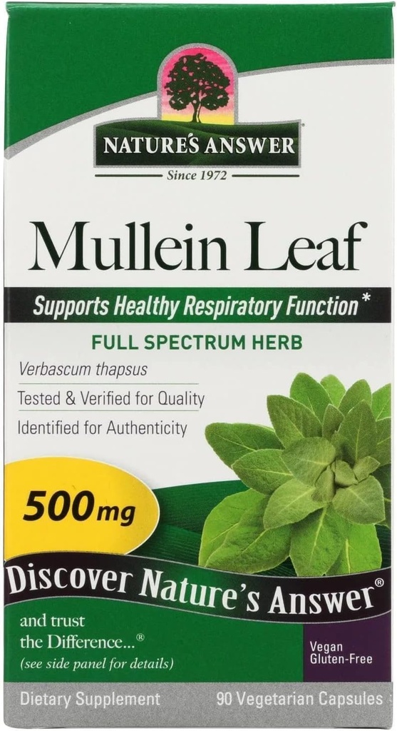 Naturens svar Mullein Leaf kapsler 90 - Alkohol fri, Vegetarisk, Vegansk, Gluten fri - Mullein capsuels til Lungs - Understøtter respiratoriske funktion & Lung sundhed