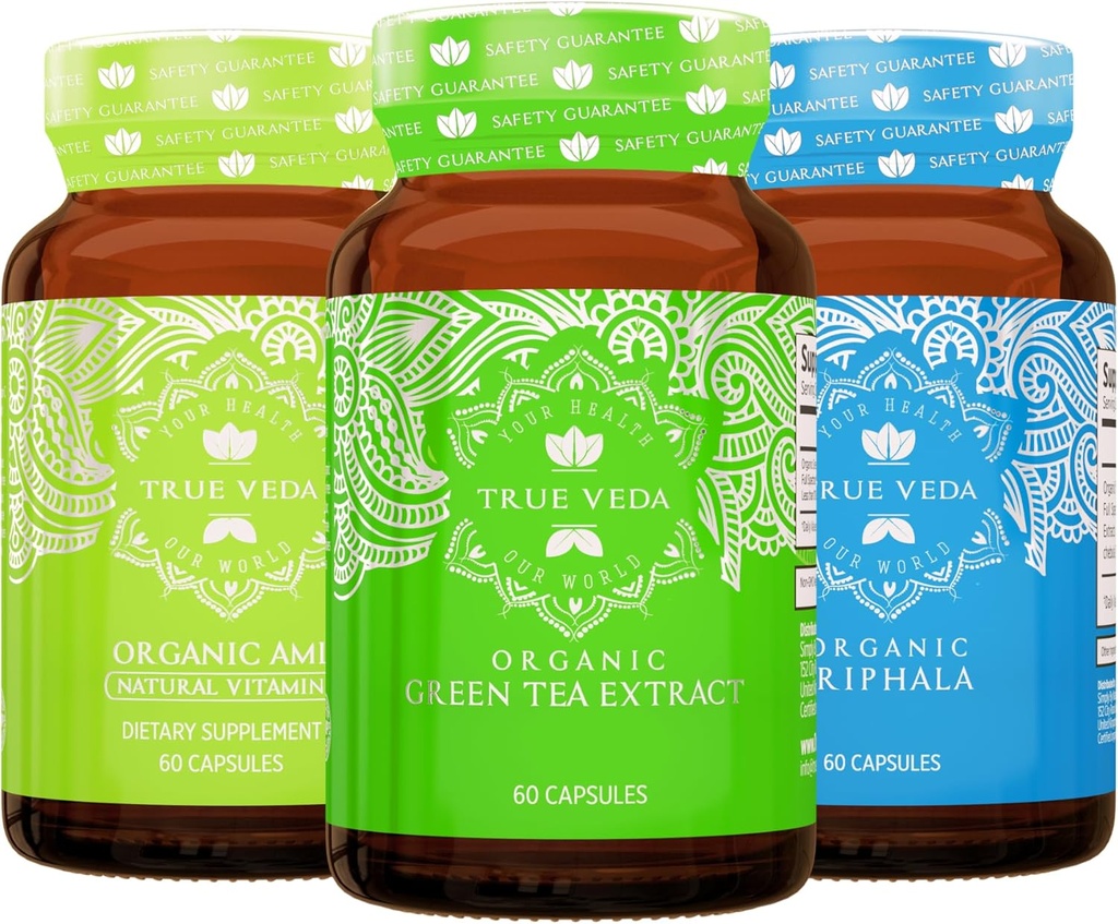 Sand Veda fordøjelse og Detox Bundle USDA Organic Measures 124; Multi- Award- Winning Measures 124; Green Tea Measures 124; Amla med vitamin C Measures 124; Triphala Kapsler