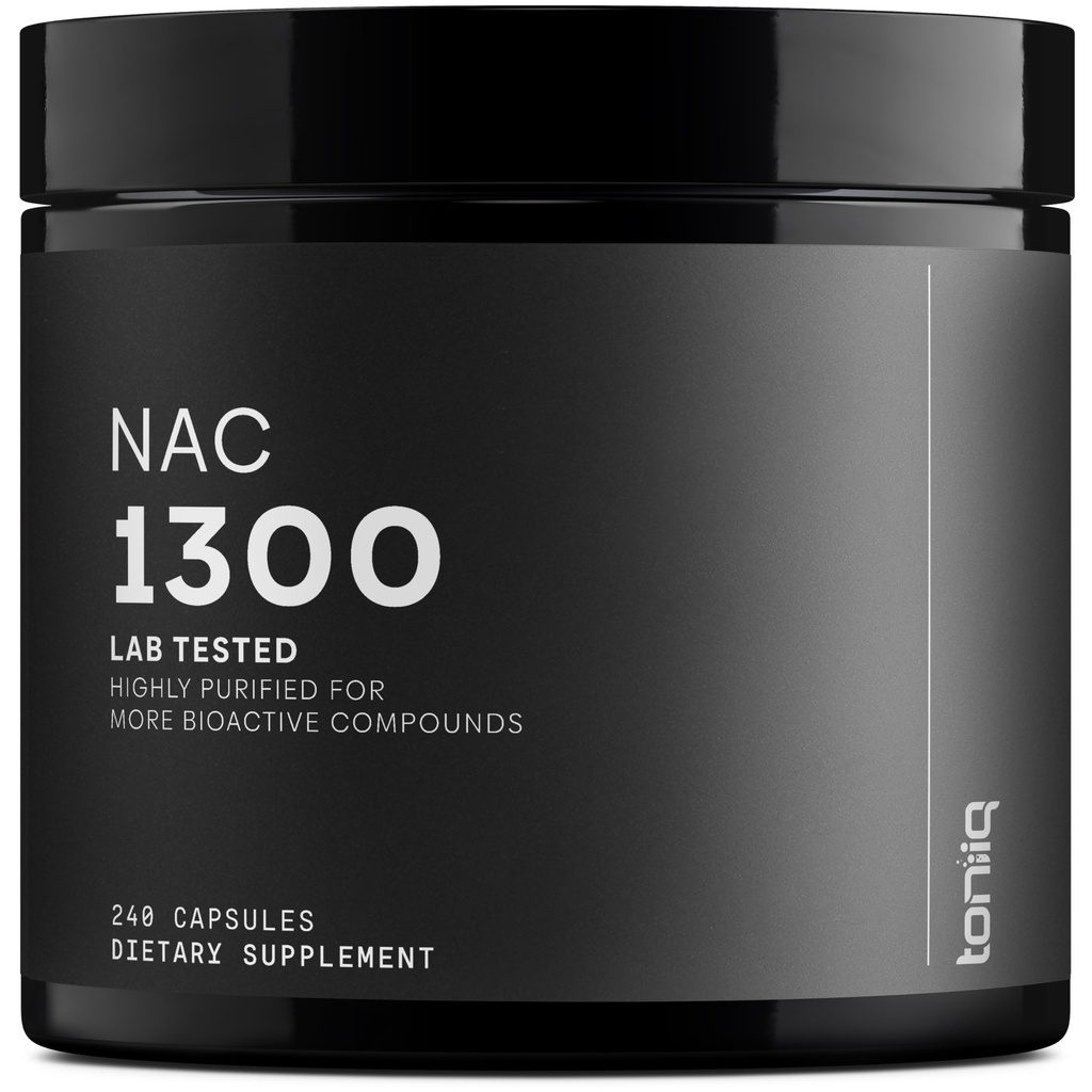 Toniiq 1300mg NAC - 4 måneders forsyning - min. 98% + Testet renhed - Ultra High Strength Bioavailable NAC Cysteine Supplement - 240 Vegetar N Acetyl Cysteine Kapsler -Lab Testet TQ