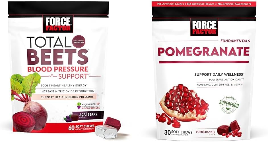 Kraftfaktor Total Beets Blood Pressure Support Kosttilskud med Beet Powder & Pomegranate Soft Chews for sund aldring, Heart Health, Knoglesundhed, & Brain Health