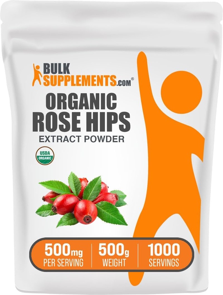 BulkSupplements.com Organic Rosehip Extract Powder - Rose HIPS Supplement, Rosehip Powder - Urtepulver, Antioxidanter Kilde - Gluten Free, 500mg per Serving, 500g (1.1 lbs) (Pack of 1)