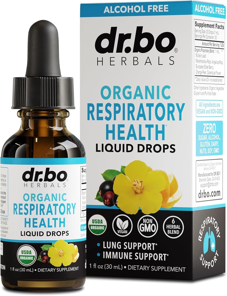Lung Detox Respiratory Health Drops - Organic Respiratory Supplements Herbal Lung Cleanse, Mullein Drops til Lungs Bronchial Support, Mucus Clear med Mullein Leaf Extract, Elderberry Supplement 1 oz