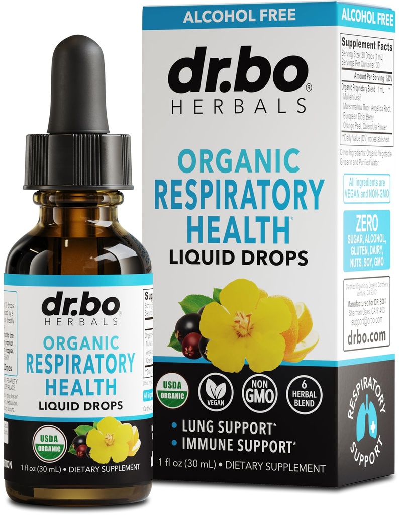 Lung Detox Respiratory Health Drops - Organic Respiratory Supplements Herbal Lung Cleanse, Mullein Drops til Lungs Bronchial Support, Mucus Clear med Mullein Leaf Extract, Elderberry Supplement 1 oz