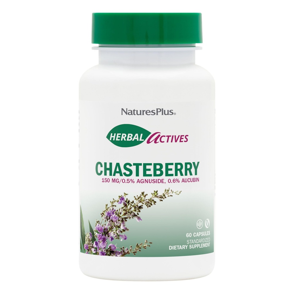 NaturPlus Herbal Actives Chasteberry - 60 Kapsler - Understøtter menstruation Well- At være og reproduktiv sundhed - Vegan, Gluten Free - 60 Servere