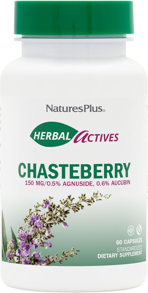 NaturPlus Herbal Actives Chasteberry - 60 Kapsler - Understøtter menstruation Well- At være og reproduktiv sundhed - Vegan, Gluten Free - 60 Servere