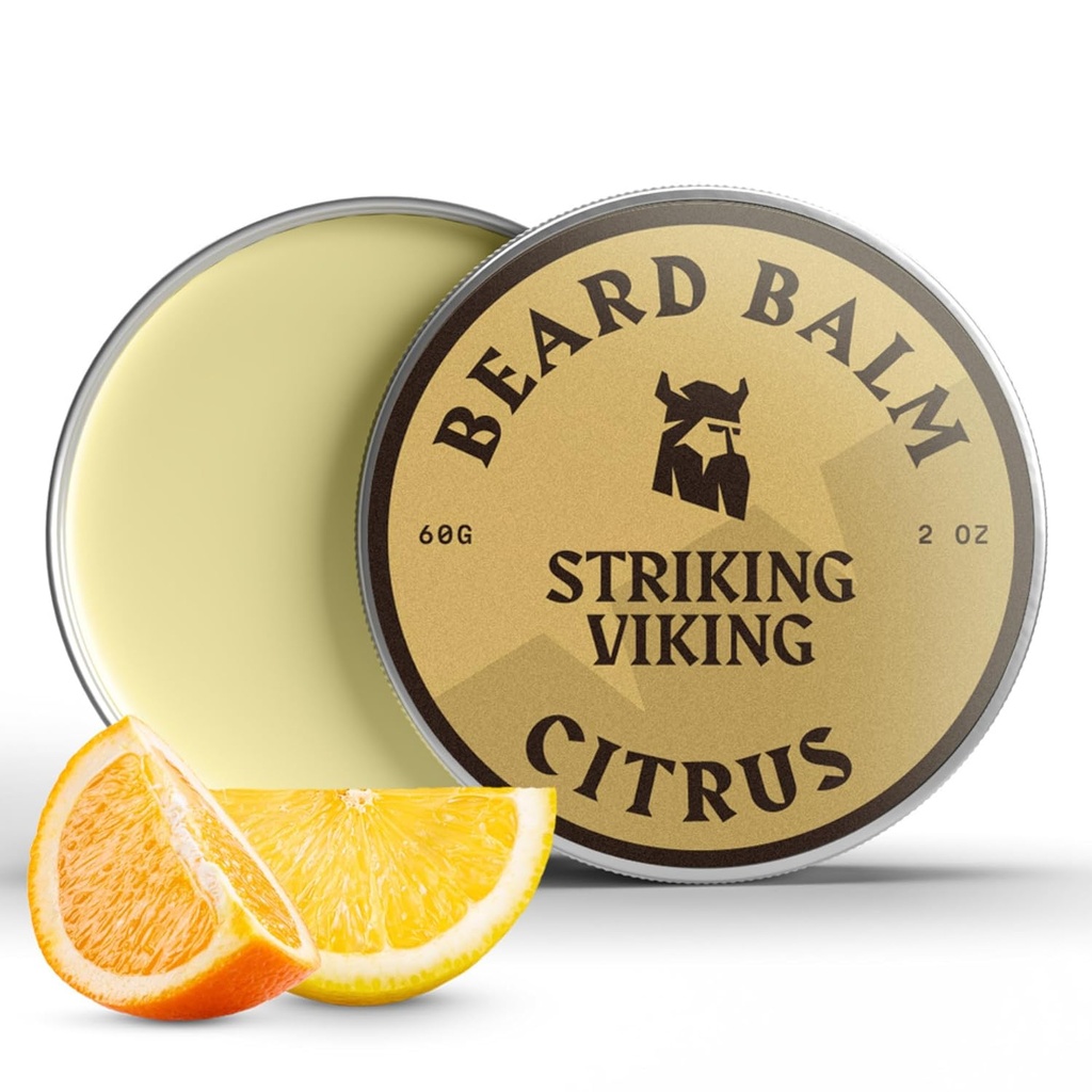 Striking Viking Beard Balm for Mænd - Leave in Beard Conditioner - Styling Balm Lavet med naturligt afledte skæg Smør, Argan & Jojoba Oliils (2 Ounce (pakke med 1), Citrus)